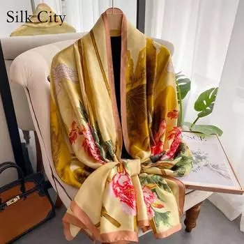 Высококачественные роскошные шелковые шарфы, повязка на голову, шарфы, шейный шарф для женщин, шелковый шарф с цепочкой, женская декоративная шаль 180