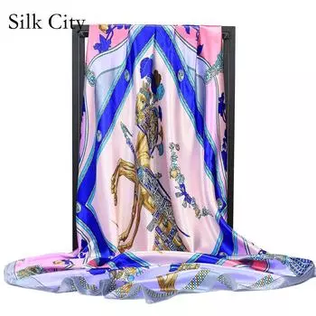 Высококачественные роскошные шелковые шарфы, повязка на голову, шарфы, шейный шарф для женщин, шелковый шарф с цепочкой, женская декоративная шаль 90*90cm