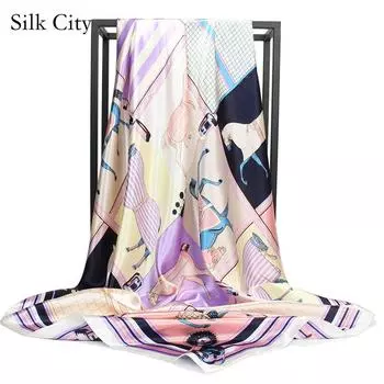 Высококачественные роскошные шелковые шарфы, повязка на голову, шарфы, шейный шарф для женщин, шелковый шарф с цепочкой, женская декоративная шаль 90*90cmMuslim hijab красный