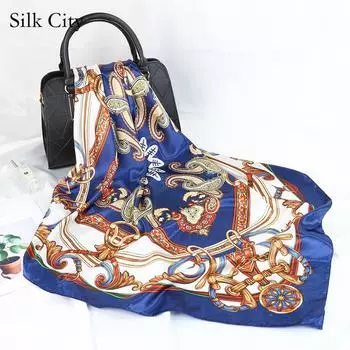 Высококачественные роскошные шелковые шарфы, повязка на голову, шарфы, шейный шарф для женщин, шелковый шарф с цепочкой, женская декоративная шаль 90*90cm красный