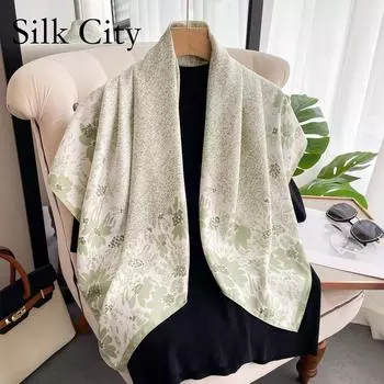 Высококачественные роскошные шелковые шарфы, повязка на голову, шарфы, шейный шарф для женщин, шелковый шарф с цепочкой, женская декоративная шаль 90-90cm