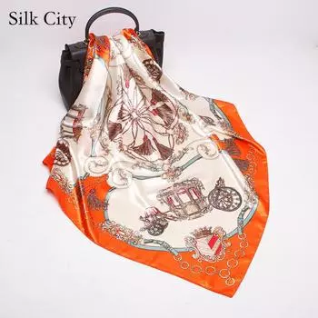 Высококачественные роскошные шелковые шарфы, повязка на голову, шарфы, шейный шарф для женщин, шелковый шарф с цепочкой, женская декоративная шаль 90*90cm