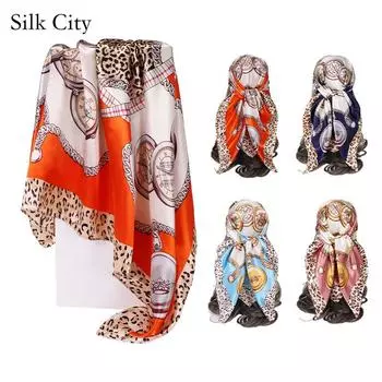 Высококачественные роскошные шелковые шарфы, повязка на голову, шарфы, шейный шарф для женщин, шелковый шарф с цепочкой, женская декоративная шаль 90*90cm