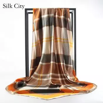 Высококачественные роскошные шелковые шарфы, повязка на голову, шарфы, шейный шарф для женщин, шелковый шарф с цепочкой, женская декоративная шаль 90*90cm