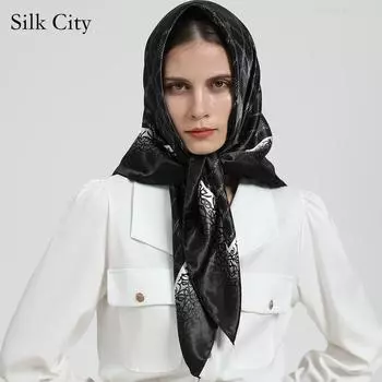 Высококачественные роскошные шелковые шарфы, повязка на голову, шарфы, шейный шарф для женщин, шелковый шарф с цепочкой, женская декоративная шаль 90*90cm