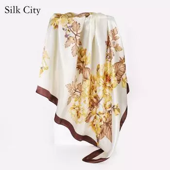 Высококачественные роскошные шелковые шарфы, повязка на голову, шарфы, шейный шарф для женщин, шелковый шарф с цепочкой, женская декоративная шаль 90cm