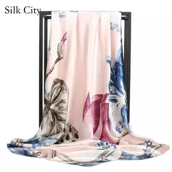 Высококачественные роскошные шелковые шарфы, повязка на голову, шарфы, шейный шарф для женщин, шелковый шарф с цепочкой, женская декоративная шаль 90*90cm светло-зеленый