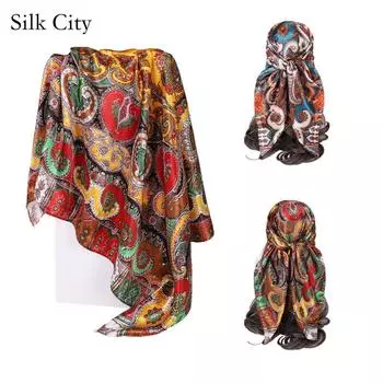 Высококачественные роскошные шелковые шарфы, повязка на голову, шарфы, шейный шарф для женщин, шелковый шарф с цепочкой, женская декоративная шаль 90*90cm