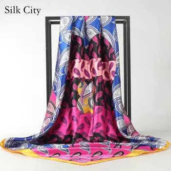 Высококачественные роскошные шелковые шарфы, повязка на голову, шарфы, шейный шарф для женщин, шелковый шарф с цепочкой, женская декоративная шаль 90*90cm