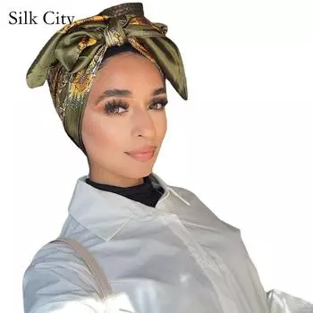 Высококачественные роскошные шелковые шарфы, повязка на голову, шарфы, шейный шарф для женщин, шелковый шарф с цепочкой, женская декоративная шаль 90*90cm