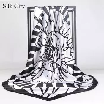 Высококачественные роскошные шелковые шарфы, повязка на голову, шарфы, шейный шарф для женщин, шелковый шарф с цепочкой, женская декоративная шаль 90*90cm