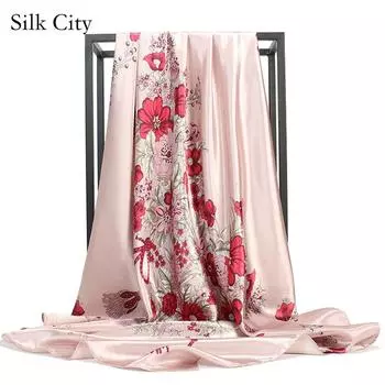 Высококачественные роскошные шелковые шарфы, повязка на голову, шарфы, шейный шарф для женщин, шелковый шарф с цепочкой, женская декоративная шаль 90*90cm красный