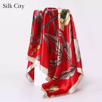 Высококачественные роскошные шелковые шарфы, повязка на голову, шарфы, шейный шарф для женщин, шелковый шарф с цепочкой, женская декоративная шаль 90cm