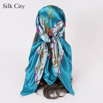 Высококачественные роскошные шелковые шарфы, повязка на голову, шарфы, шейный шарф для женщин, шелковый шарф с цепочкой, женская декоративная шаль 90cm