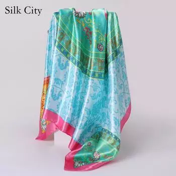 Высококачественные роскошные шелковые шарфы, повязка на голову, шарфы, шейный шарф для женщин, шелковый шарф с цепочкой, женская декоративная шаль 90cm