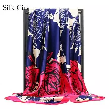 Высококачественные роскошные шелковые шарфы, повязка на голову, шарфы, шейный шарф для женщин, шелковый шарф с цепочкой, женская декоративная шаль 90*90cm оранжевый