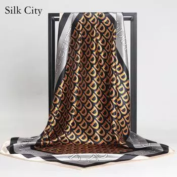 Высококачественные роскошные шелковые шарфы, повязка на голову, шарфы, шейный шарф для женщин, шелковый шарф с цепочкой, женская декоративная шаль 90*90cm