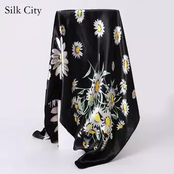 Высококачественные роскошные шелковые шарфы, повязка на голову, шарфы, шейный шарф для женщин, шелковый шарф с цепочкой, женская декоративная шаль 90cm