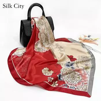 Высококачественные роскошные шелковые шарфы, повязка на голову, шарфы, шейный шарф для женщин, шелковый шарф с цепочкой, женская декоративная шаль 90*90cm