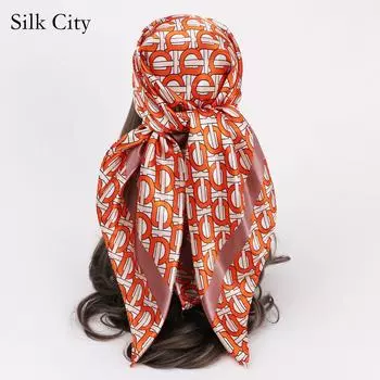 Высококачественные роскошные шелковые шарфы, повязка на голову, шарфы, шейный шарф для женщин, шелковый шарф с цепочкой, женская декоративная шаль 90cm