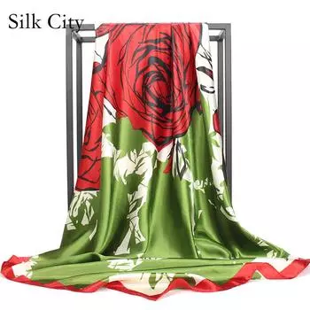 Высококачественные роскошные шелковые шарфы, повязка на голову, шарфы, шейный шарф для женщин, шелковый шарф с цепочкой, женская декоративная шаль 90*90cm