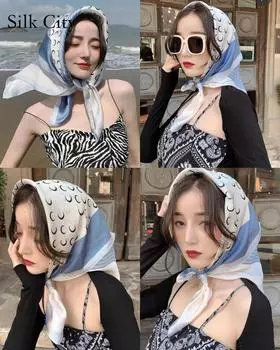 Высококачественные роскошные шелковые шарфы, повязка на голову, шарфы, шейный шарф для женщин, шелковый шарф с цепочкой, женская декоративная шаль 90*90cm красный