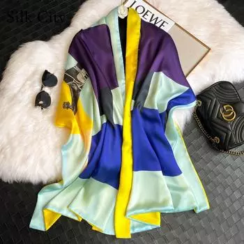 Высококачественные роскошные шелковые шарфы, повязка на голову, шарфы, шейный шарф для женщин, шелковый шарф с цепочкой, женская декоративная шаль 180-70cm