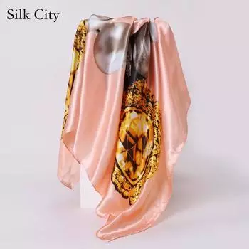 Высококачественные роскошные шелковые шарфы, повязка на голову, шарфы, шейный шарф для женщин, шелковый шарф с цепочкой, женская декоративная шаль 90cm