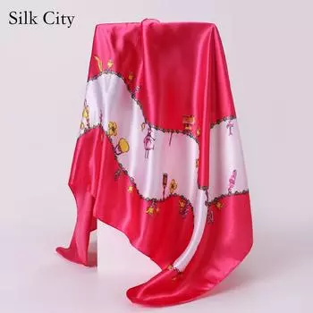 Высококачественные роскошные шелковые шарфы, повязка на голову, шарфы, шейный шарф для женщин, шелковый шарф с цепочкой, женская декоративная шаль 90cm