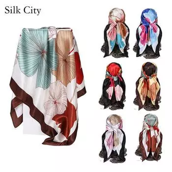 Высококачественные роскошные шелковые шарфы, повязка на голову, шарфы, шейный шарф для женщин, шелковый шарф с цепочкой, женская декоративная шаль 90*90cm