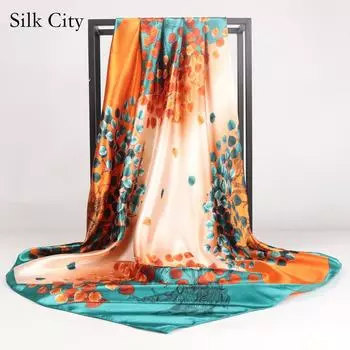 Высококачественные роскошные шелковые шарфы, повязка на голову, шарфы, шейный шарф для женщин, шелковый шарф с цепочкой, женская декоративная шаль 90*90cm