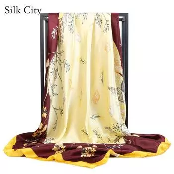 Высококачественные роскошные шелковые шарфы, повязка на голову, шарфы, шейный шарф для женщин, шелковый шарф с цепочкой, женская декоративная шаль 90*90cm красный