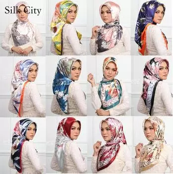Высококачественные роскошные шелковые шарфы, повязка на голову, шарфы, шейный шарф для женщин, шелковый шарф с цепочкой, женская декоративная шаль 90*90cm
