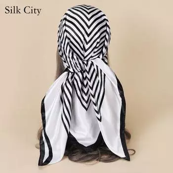 Высококачественные роскошные шелковые шарфы, повязка на голову, шарфы, шейный шарф для женщин, шелковый шарф с цепочкой, женская декоративная шаль 90cm