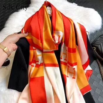 Высококачественные роскошные шелковые шарфы, повязка на голову, шарфы, шейный шарф для женщин, шелковый шарф с цепочкой, женская декоративная шаль 180-70cm