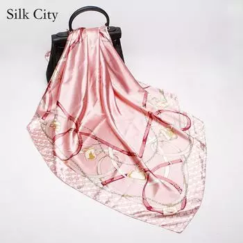 Высококачественные роскошные шелковые шарфы, повязка на голову, шарфы, шейный шарф для женщин, шелковый шарф с цепочкой, женская декоративная шаль 90*90cm