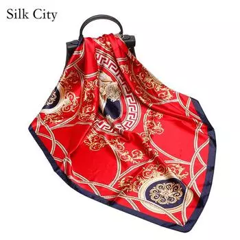 Высококачественные роскошные шелковые шарфы, повязка на голову, шарфы, шейный шарф для женщин, шелковый шарф с цепочкой, женская декоративная шаль 90*90cm