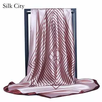 Высококачественные роскошные шелковые шарфы, повязка на голову, шарфы, шейный шарф для женщин, шелковый шарф с цепочкой, женская декоративная шаль 90*90cm хаки