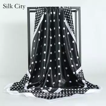 Высококачественные роскошные шелковые шарфы, повязка на голову, шарфы, шейный шарф для женщин, шелковый шарф с цепочкой, женская декоративная шаль 90*90cmtudung bawal) чёрный