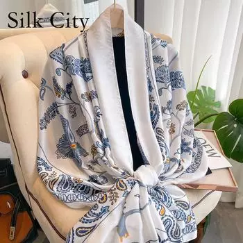 Высококачественные роскошные шелковые шарфы, повязка на голову, шарфы, шейный шарф для женщин, шелковый шарф с цепочкой, женская декоративная шаль 180*90cm