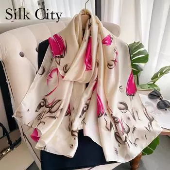 Высококачественные роскошные шелковые шарфы, повязка на голову, шарфы, шейный шарф для женщин, шелковый шарф с цепочкой, женская декоративная шаль 180*90cm белый