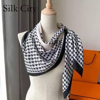 Высококачественные роскошные шелковые шарфы, повязка на голову, шарфы, шейный шарф для женщин, шелковый шарф с цепочкой, женская декоративная шаль 90*90cm