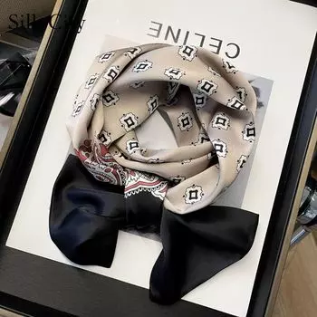 Высококачественные роскошные шелковые шарфы, повязка на голову, шарфы, шейный шарф для женщин, шелковый шарф с цепочкой, женская декоративная шаль 110-14cm
