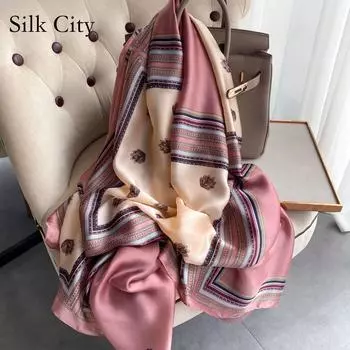 Высококачественные роскошные шелковые шарфы, повязка на голову, шарфы, шейный шарф для женщин, шелковый шарф с цепочкой, женская декоративная шаль 180-90cm