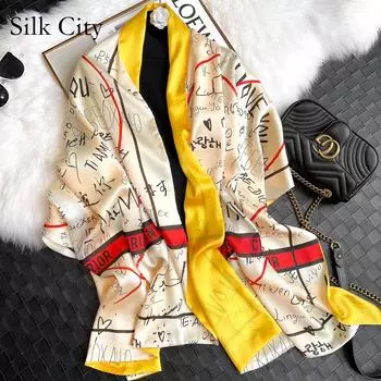 Высококачественные роскошные шелковые шарфы, повязка на голову, шарфы, шейный шарф для женщин, шелковый шарф с цепочкой, женская декоративная шаль 180-70cm
