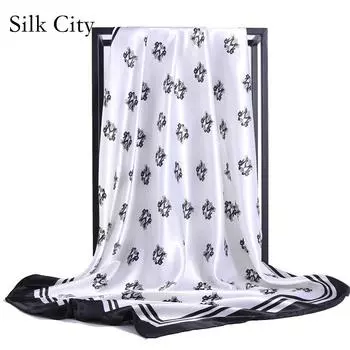 Высококачественные роскошные шелковые шарфы, повязка на голову, шарфы, шейный шарф для женщин, шелковый шарф с цепочкой, женская декоративная шаль 90*90cm белый