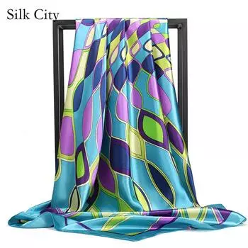 Высококачественные роскошные шелковые шарфы, повязка на голову, шарфы, шейный шарф для женщин, шелковый шарф с цепочкой, женская декоративная шаль 90*90cm фиолетовый