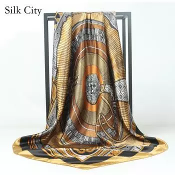 Высококачественные роскошные шелковые шарфы, повязка на голову, шарфы, шейный шарф для женщин, шелковый шарф с цепочкой, женская декоративная шаль 90*90cm