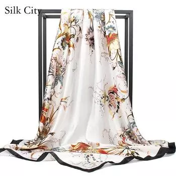 Высококачественные роскошные шелковые шарфы, повязка на голову, шарфы, шейный шарф для женщин, шелковый шарф с цепочкой, женская декоративная шаль 90*90cm зелёный