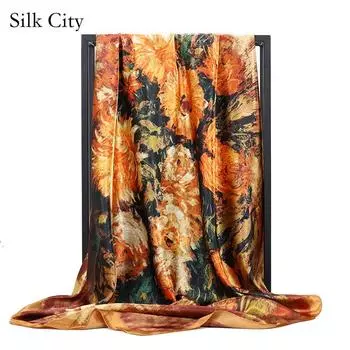 Высококачественные роскошные шелковые шарфы, повязка на голову, шарфы, шейный шарф для женщин, шелковый шарф с цепочкой, женская декоративная шаль 90*90cm фиолетовый